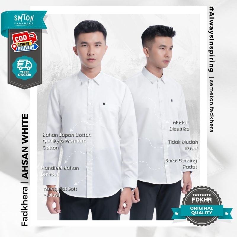 Koko Fadkhera AHSAN WHITE Kemeja Koko Modern Baju Koko Pria / kemeja pria / kemeja putih / kemeja po
