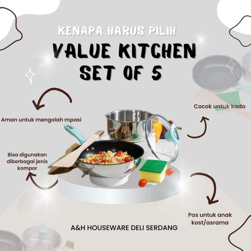 Panci Teplon Anti Lengket Value Kitchen Set Of 5pc