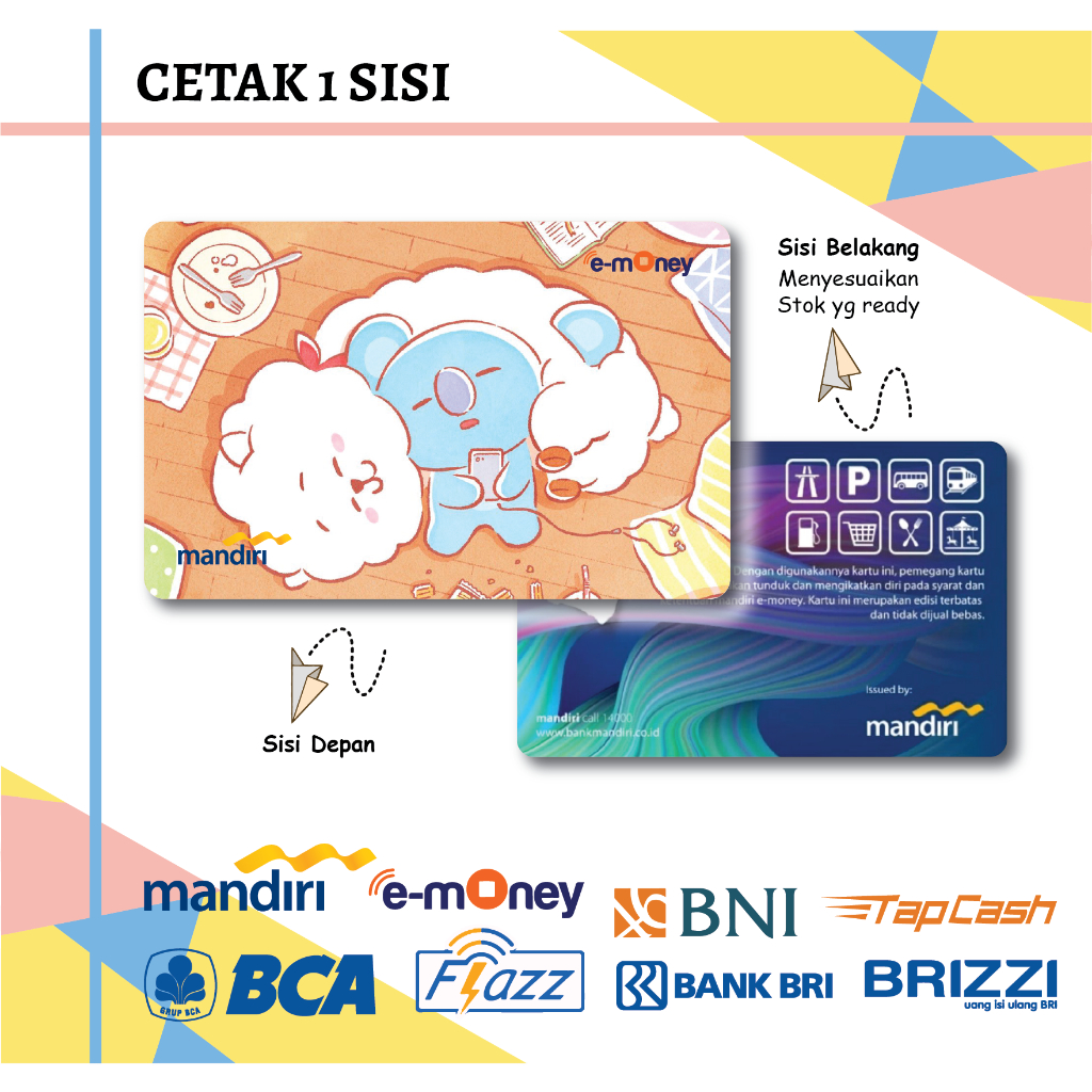 KARTU EMONEY E TOLL ANIME BT21 RJ & KOYA MANDIRI FLAZZ BCA GEN 2 BNI TAPCASH BRIZZI BRI - 1 SISI
