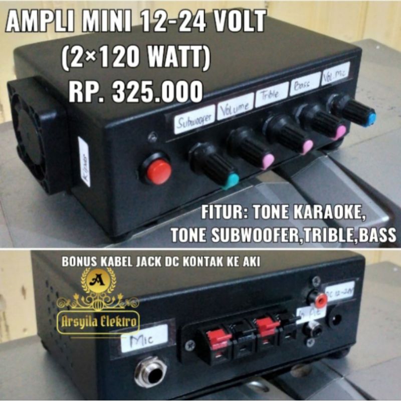 POWER AMPLIFIER / AMPLI MINI 12 - 24 VOLT , 120x2Watt, Tone Subwoofer Karaoke Bass