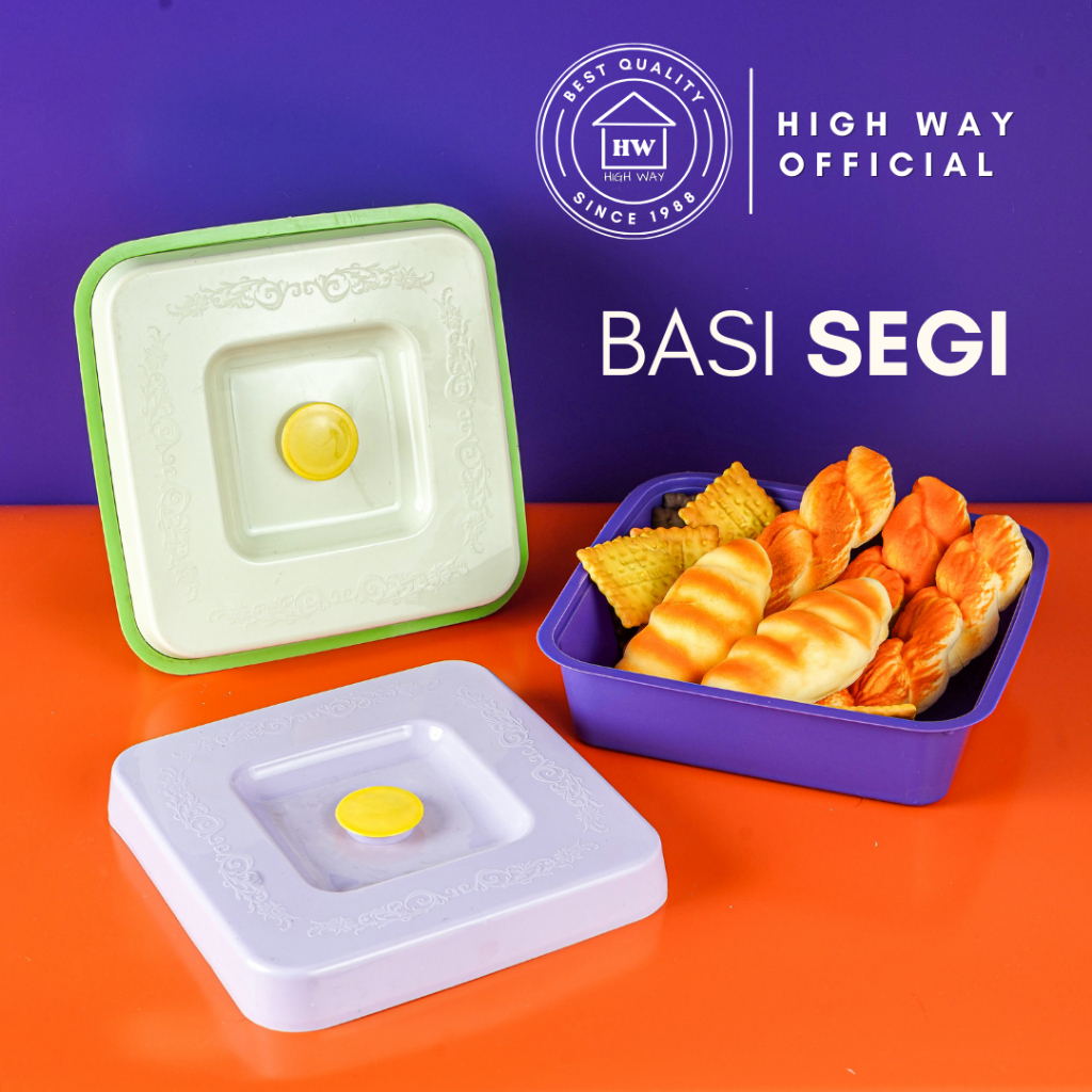 HIGH WAY - Basi Tutup Segi Empat Wadah Saji Prasmanan Set Plastik Kotak Persegi Besar Mangkok Sayur 