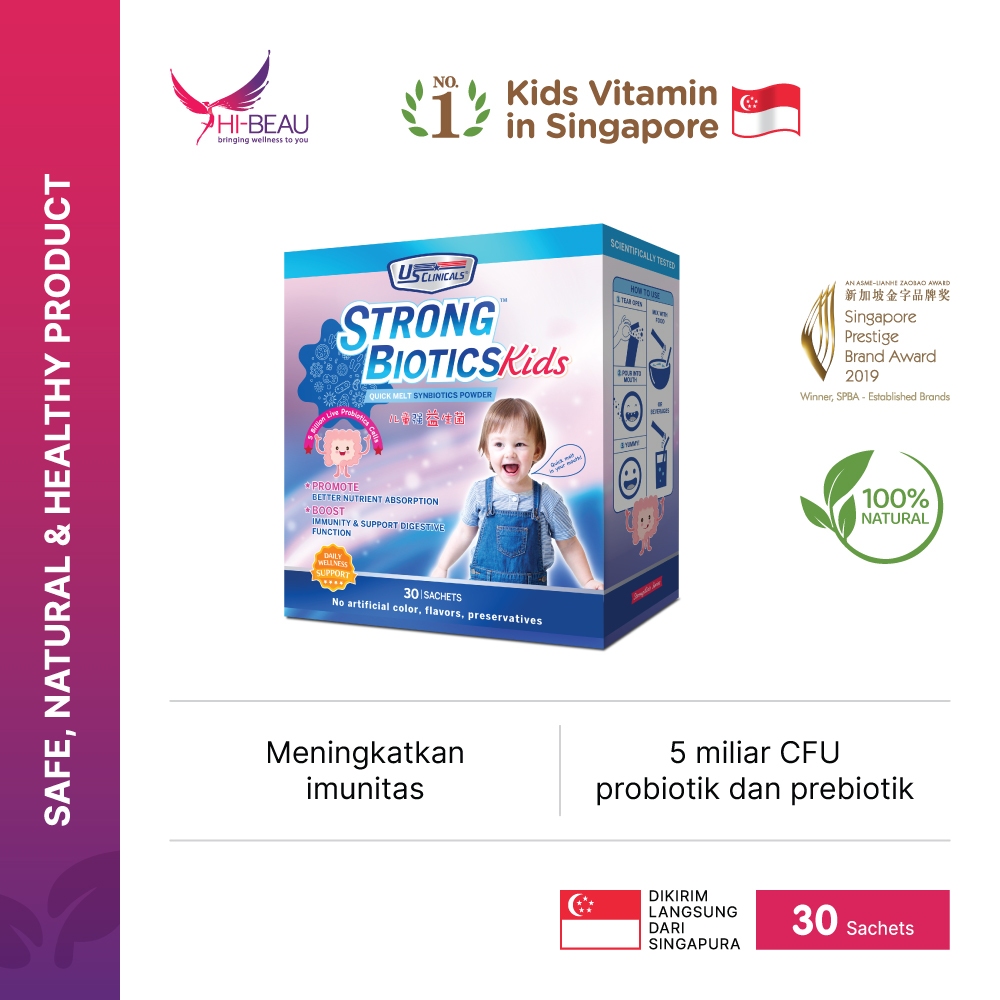 US Clinicals StrongBiotics Kids 30s – probiotik dan prebiotik anak, suplemen probiotik & prebiotik, 