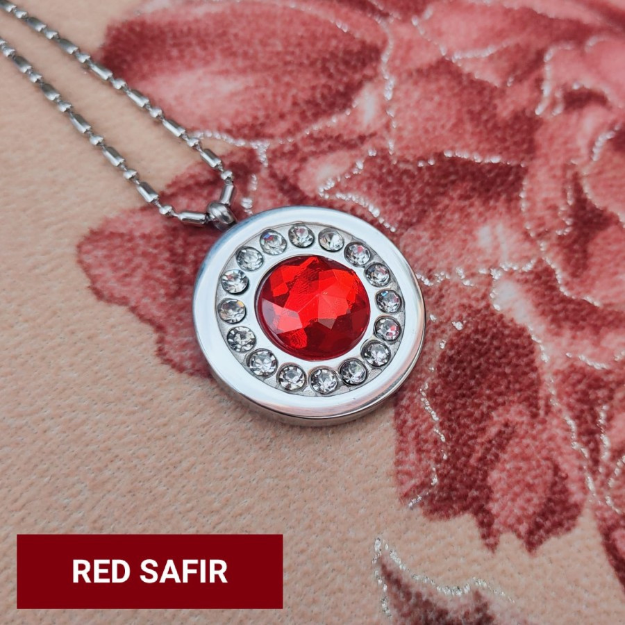Kalung Quantum Pendant Merah Bulat Batu