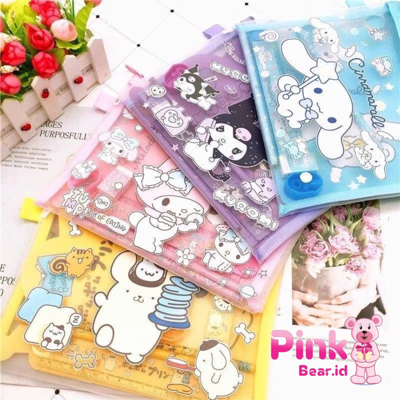 

Set Kotak Pensil Jaring Sandrio Kuromi Cinamoroll Set lengkap Buku Note Penggaris Pensil Penghapus