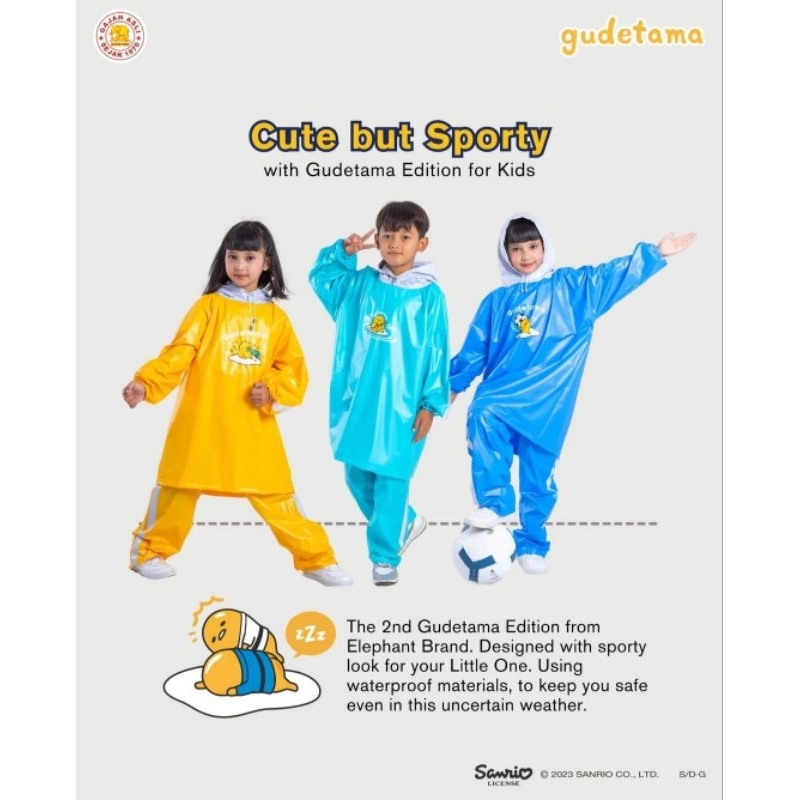Jas hujan Stelan Jaket Celana  anak Gudetama Elephant Brand