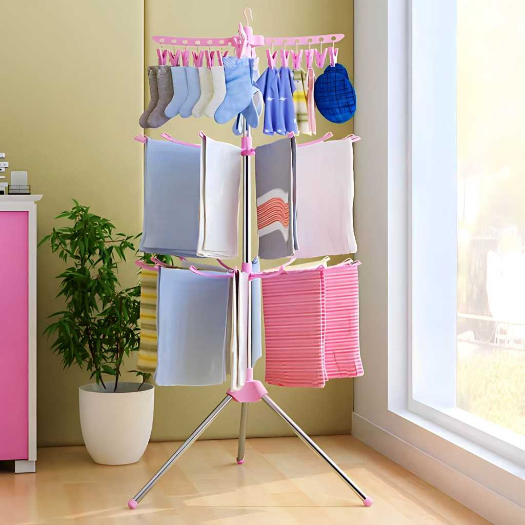 Jemuran Menara Tingkat 3 gantungan Baju Bayi  putar Merk Shenar stainless kuat jemuran pakaian anak