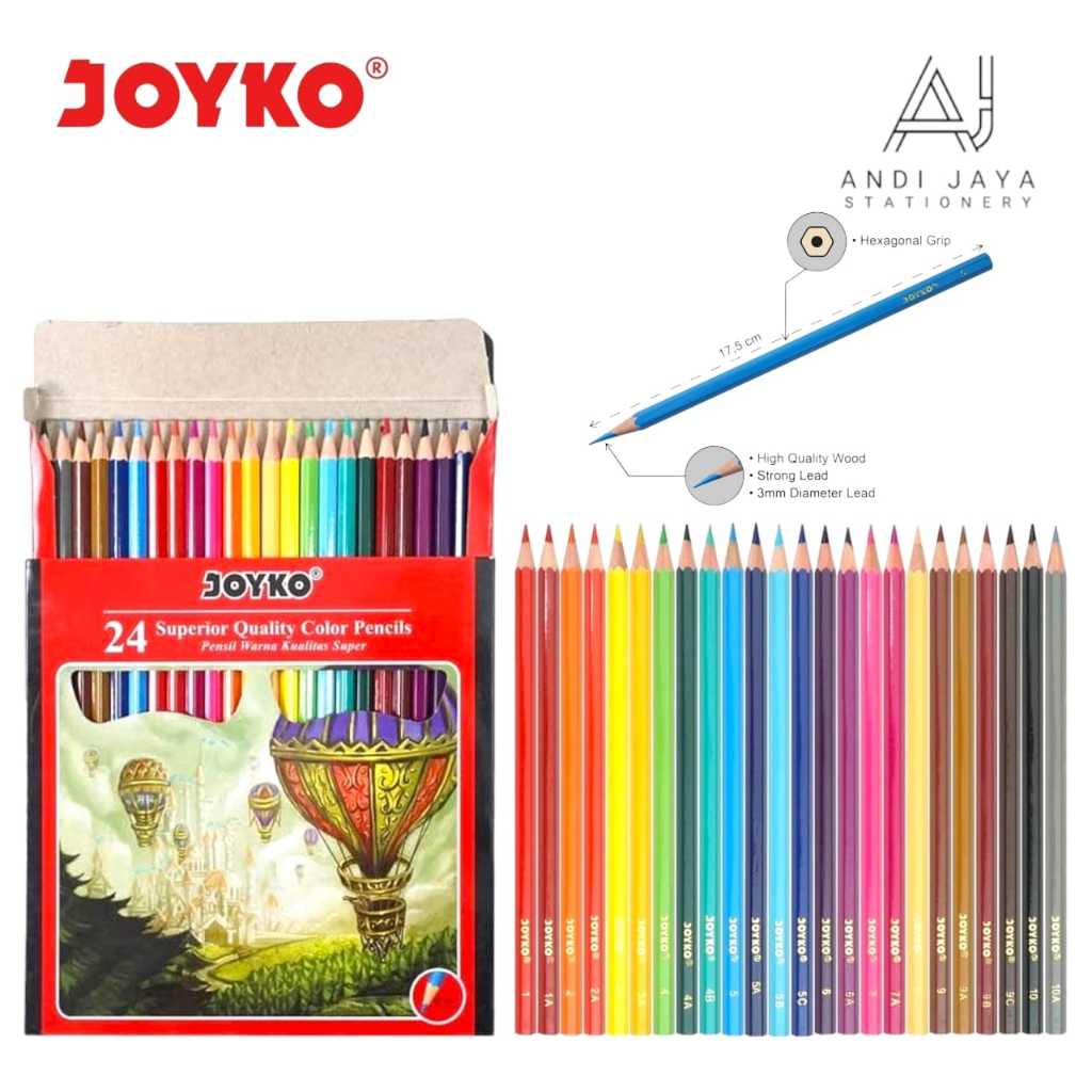 

Pensil Warna Joyko 24 Warna Panjang Merah CP-101 Superior Quality Color