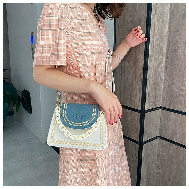 SPDM-222 TAS SELEMPANG WANITA PESTA KOREA SLING BAG MEWAH KULIT PUTIH BIRU RANTAI ABG