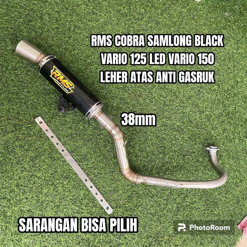 knalpot vario 125 led vario 150 cobra samlong rms black leher atas anti gasruk inlet 38 sarangan bor