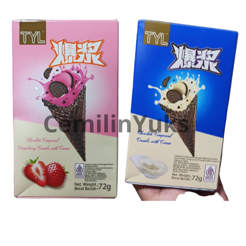

TYL Ice Cone Chocolate Ice Cone Strawbery 72g TYL Chocolate Comppound Crumbs With Cream