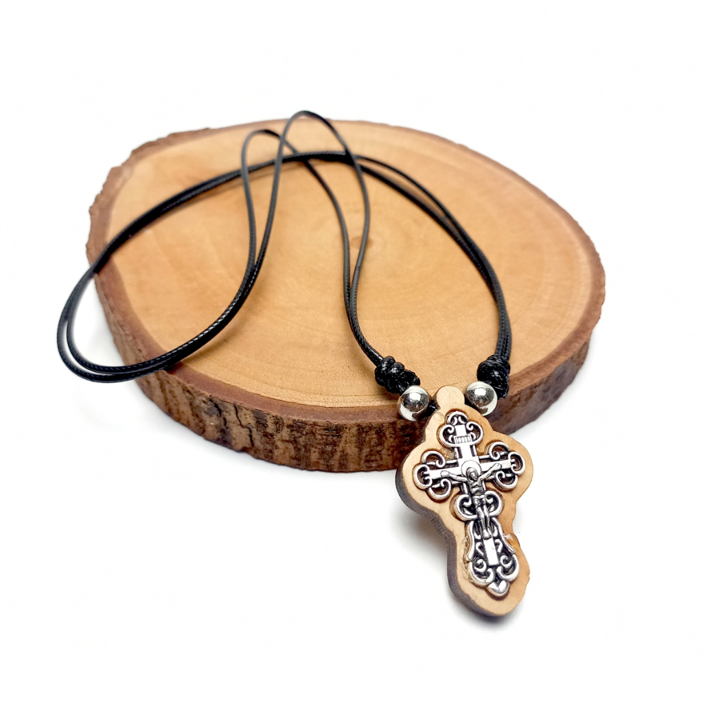 Kalung Salib Kayu Stainless Pria Wanita Korea/Liontin Kalung Salib Cowok Cewek Keren