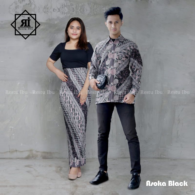 COUPLE BATIK DAN ROK PLISKET ASOKA BLACK / COUPLE BATIK DAN ROK MODERN /COUPLE BATIK TUNANGAN