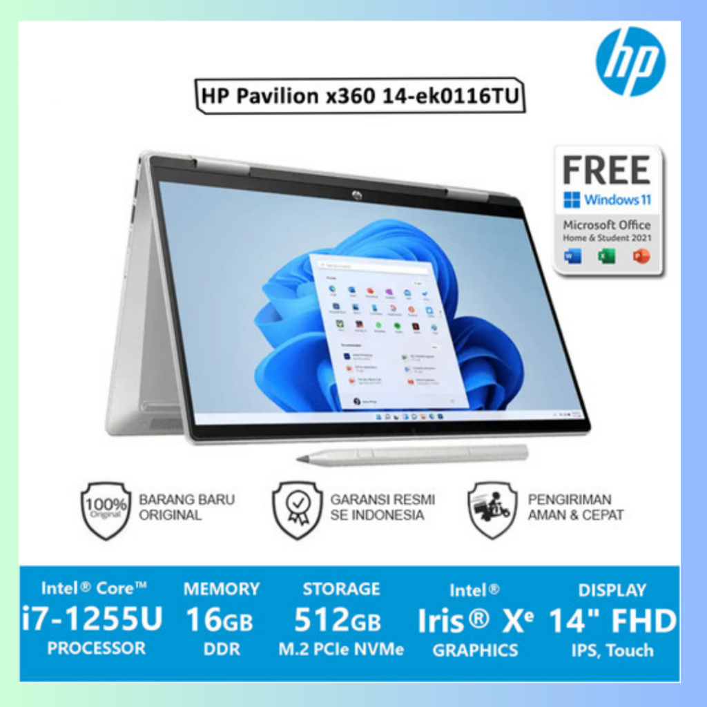 LAPTOP HP PAVILION x360 14-EK0116TU EK0117TU i7-1255U 16GB 512GB TOUCH