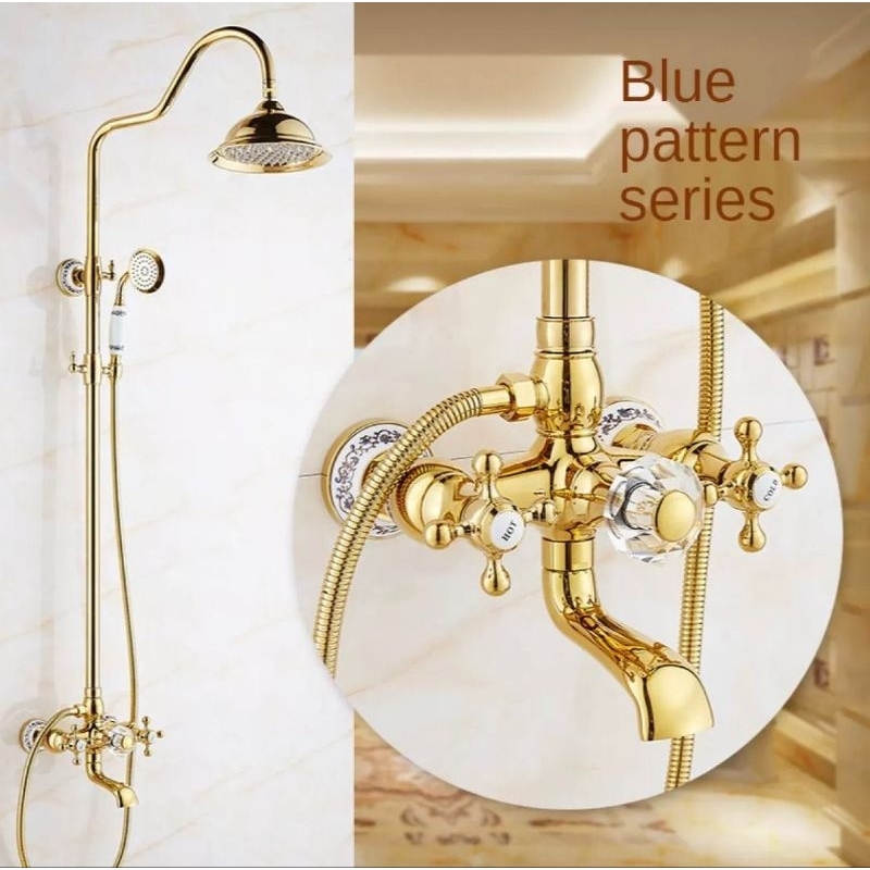 Shower Gold Klasik Motif Bunga Kristal Permata Mewah Minimalis Emas Shower Sultan Shower Emas Klasik
