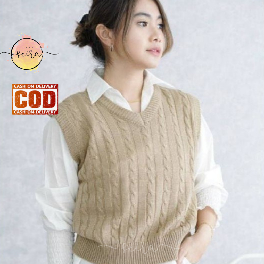 [BISA COD] Vest Cable Rajut / Honey Vest / Rompi Rajut Tali / Rompi Korea Trendy / Rompi Rajut Wanit