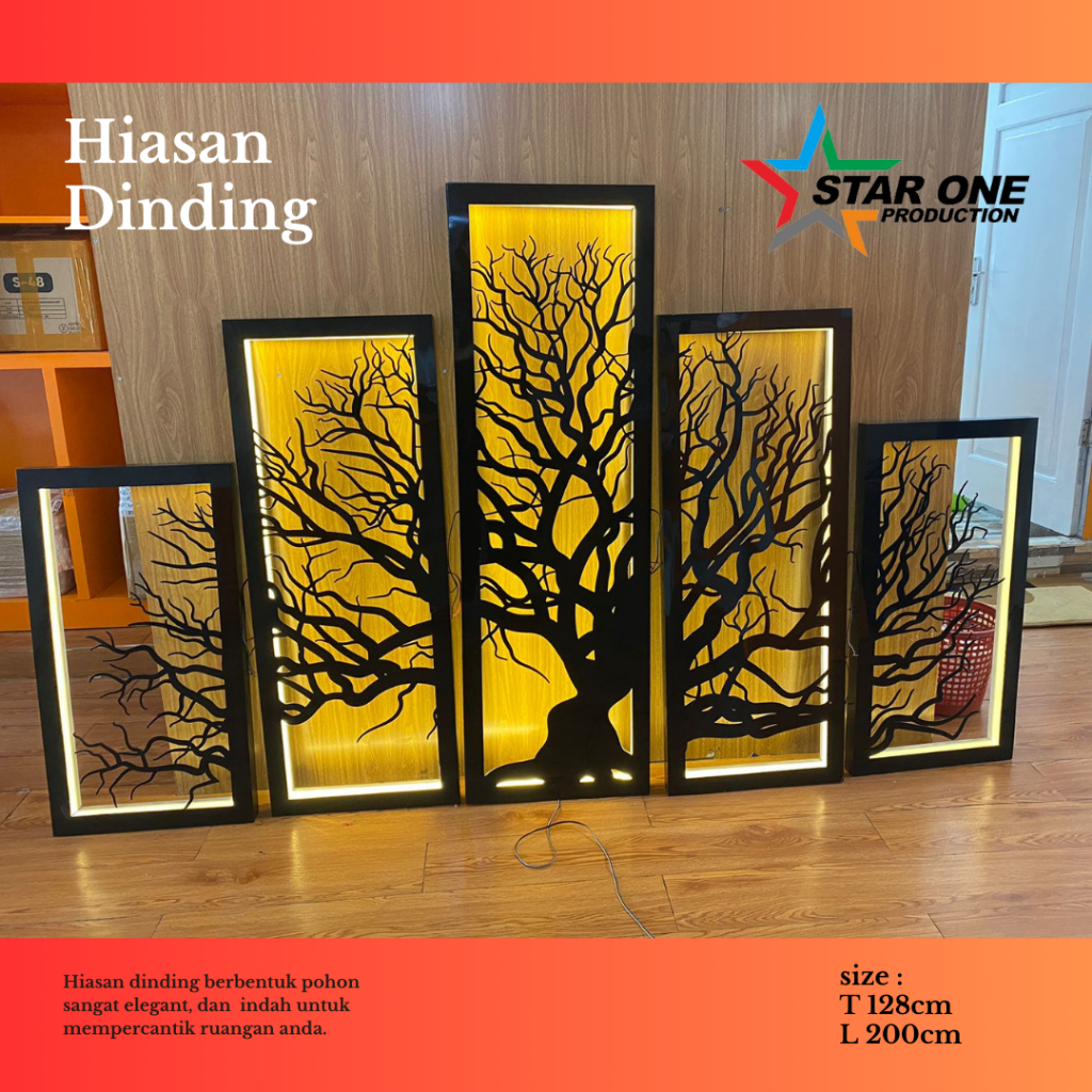 hiasan dinding lampu pohon