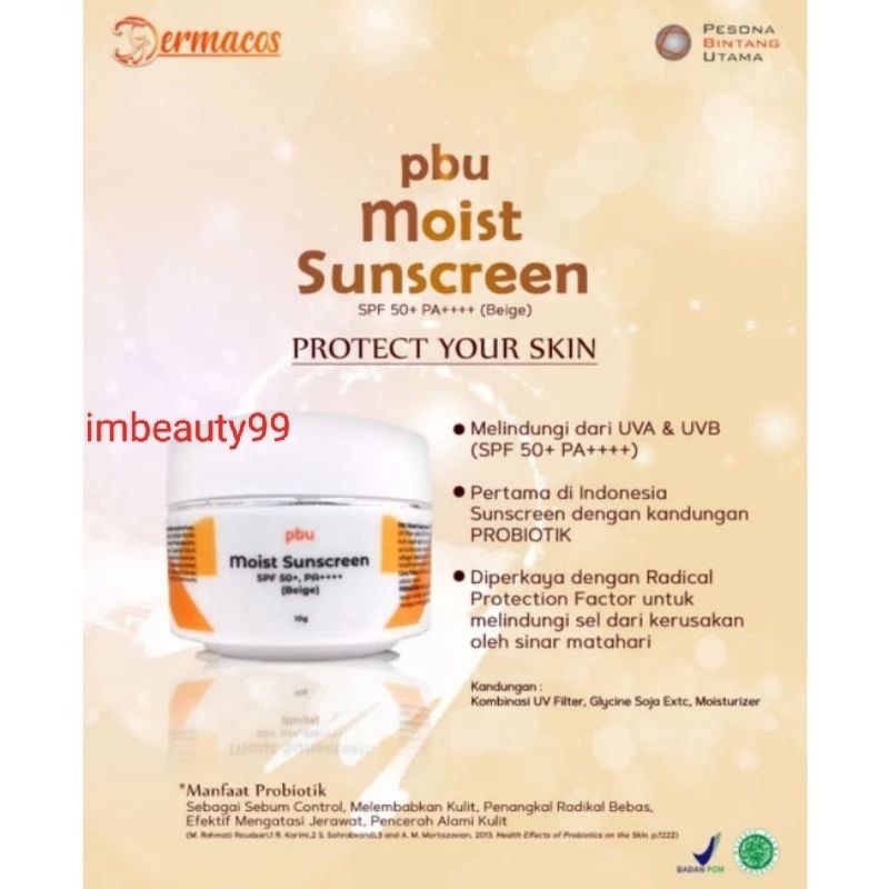 PBU Moist Sunscreen SPF 50 + PA ++++ Beige - sunblock cream water resistant - krim tabir surya