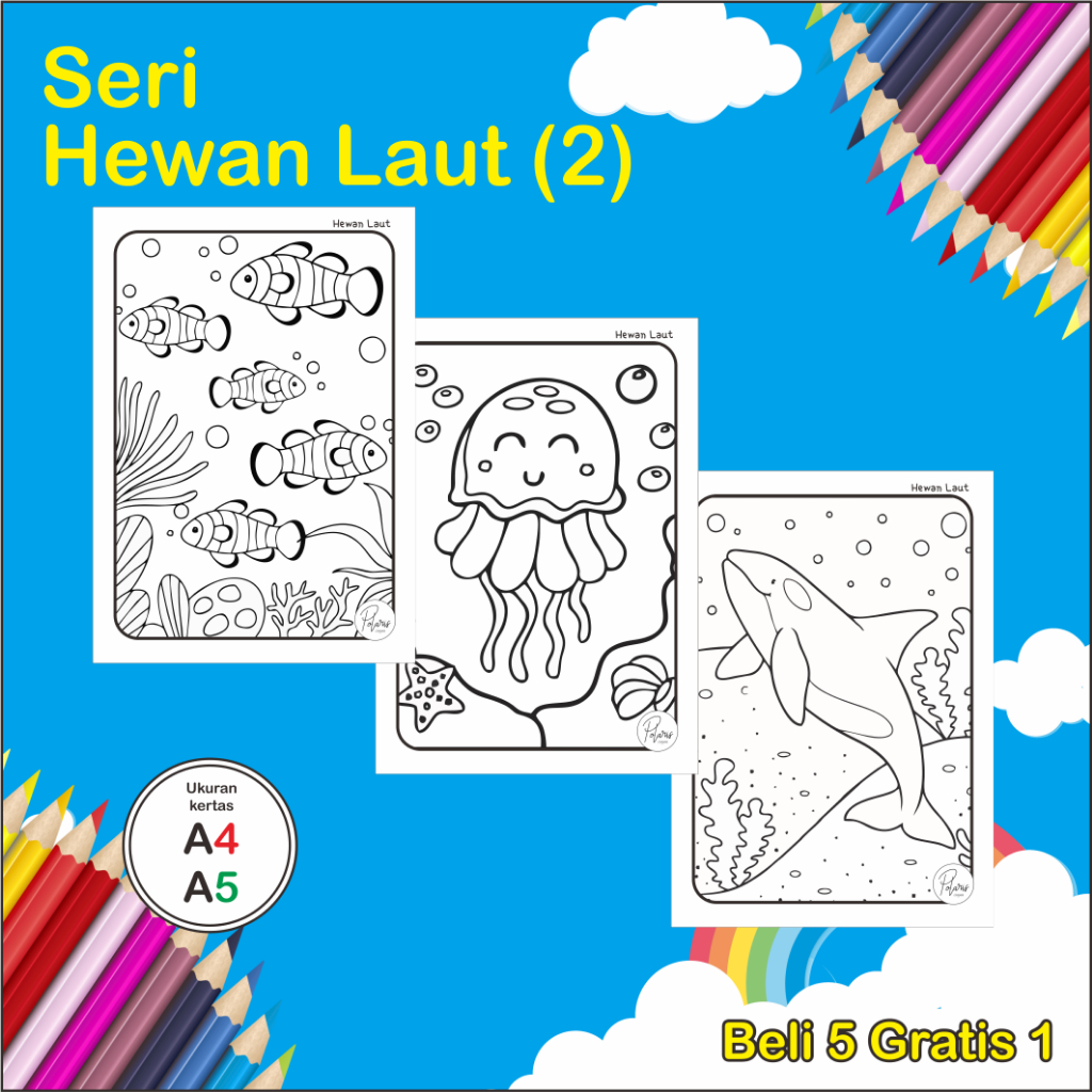 

Kertas gambar sketsa mewarnai tema HEWAN/IKAN LAUT untuk SD,TK,PAUD - lembar mewarnai menggambar murah untuk semua usia