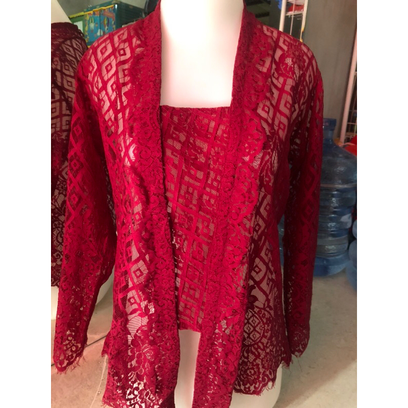 Kebaya Bali Merah Maroon Kebaya Brokat cantik Kebaya Jumbo LD 115cm