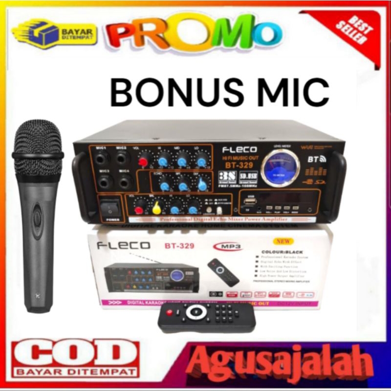 PEOMO BELI AMPLIFIER BONUS MICROPHONE GERATIS ONGKIR POWER AMPLIFIER FLECO F329BT SUBWOOFER 1200WATT