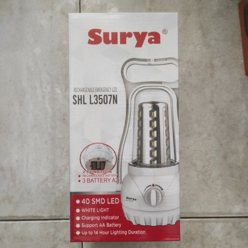 Lampu Emergency LED Rechargeable Surya 3507 Fungsi Ganda 14 jam Lampu Cas Darurat Bisa Pakai Baterai