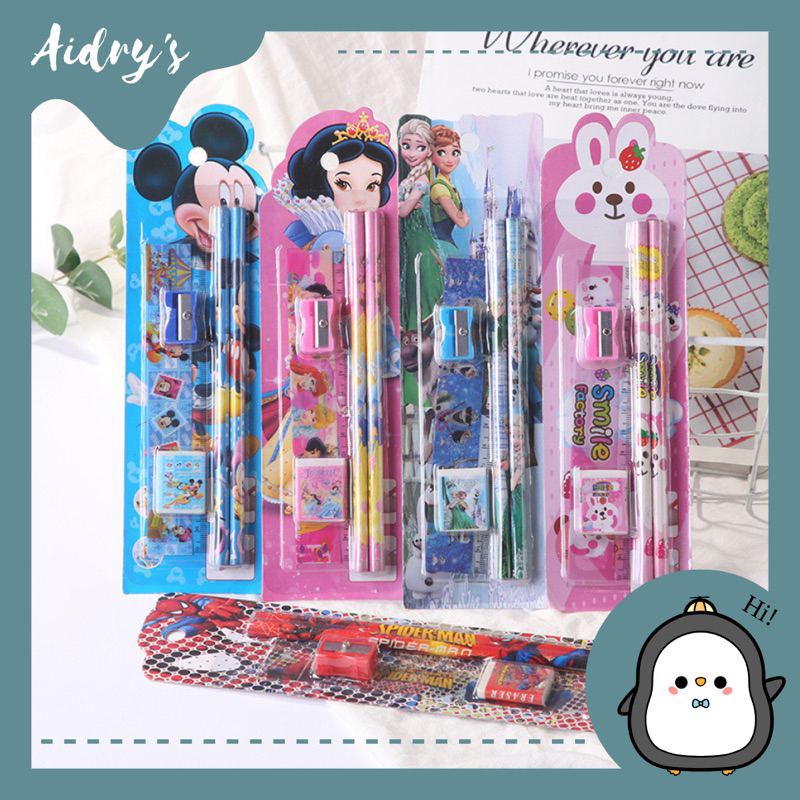 

❤️ AIDRY'SLOVE ❤️ MINI STATIONARY SET | PENSIL SET ALAT TULIS SEKOLAH KARAKTER 5 IN 1