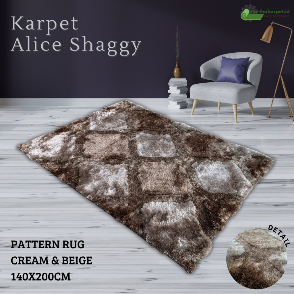 KARPET SHAGGY ALICE SHAGGY PATTERN RUG 140X200 - CREAM BEIGE FREE PURPLE 100X150