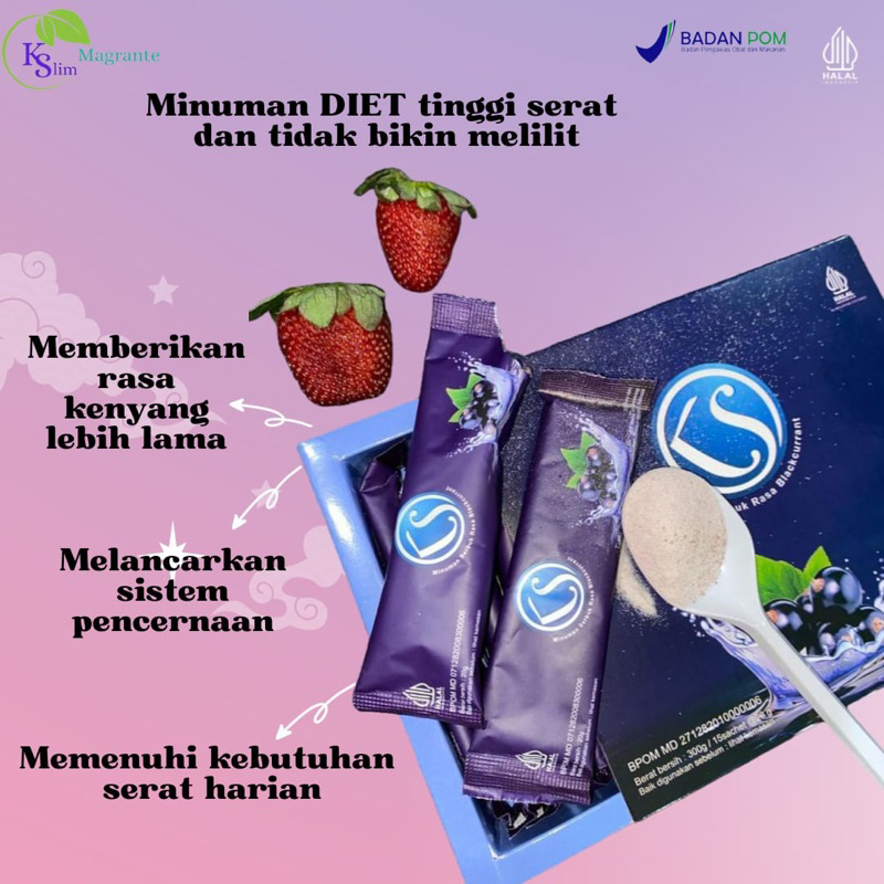 

KS Pelangsing drink rasa blackcurrant minuman Diet kaya akan serat (1 Box isi 15 Sachet) Antioksidan