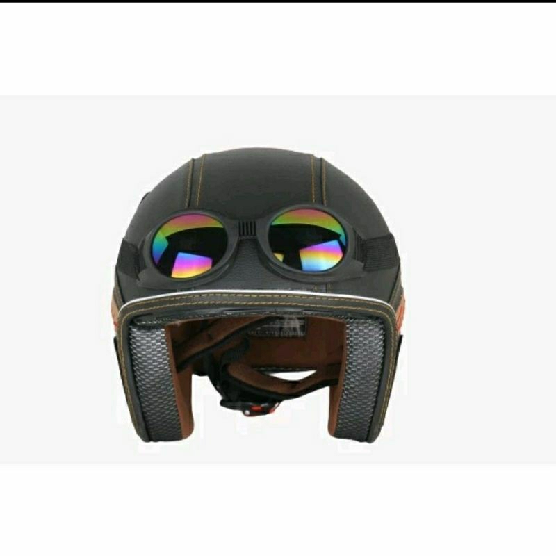 HELM SNI PRIA WANITA RETRO FORCE MAUNG KULIT COKLAT KACAMATA