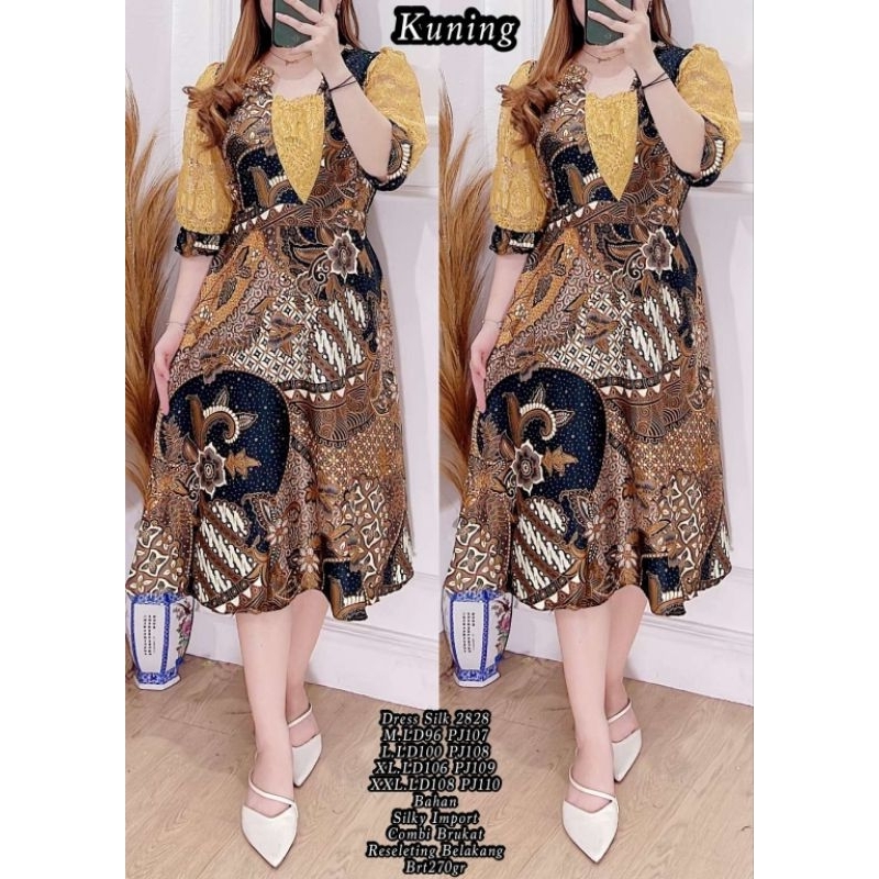 Dapat xl, DRES SILK 2828 KUNING SILKY IMPORT 270GR 133.000