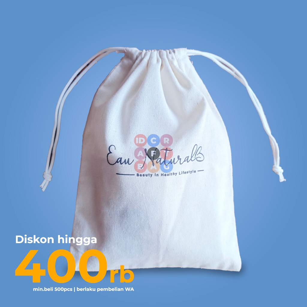Pouch Serut Souvenir Pernikahan - Kantong Serut Custom Blacu - Pouch Souvenir Unik Murah