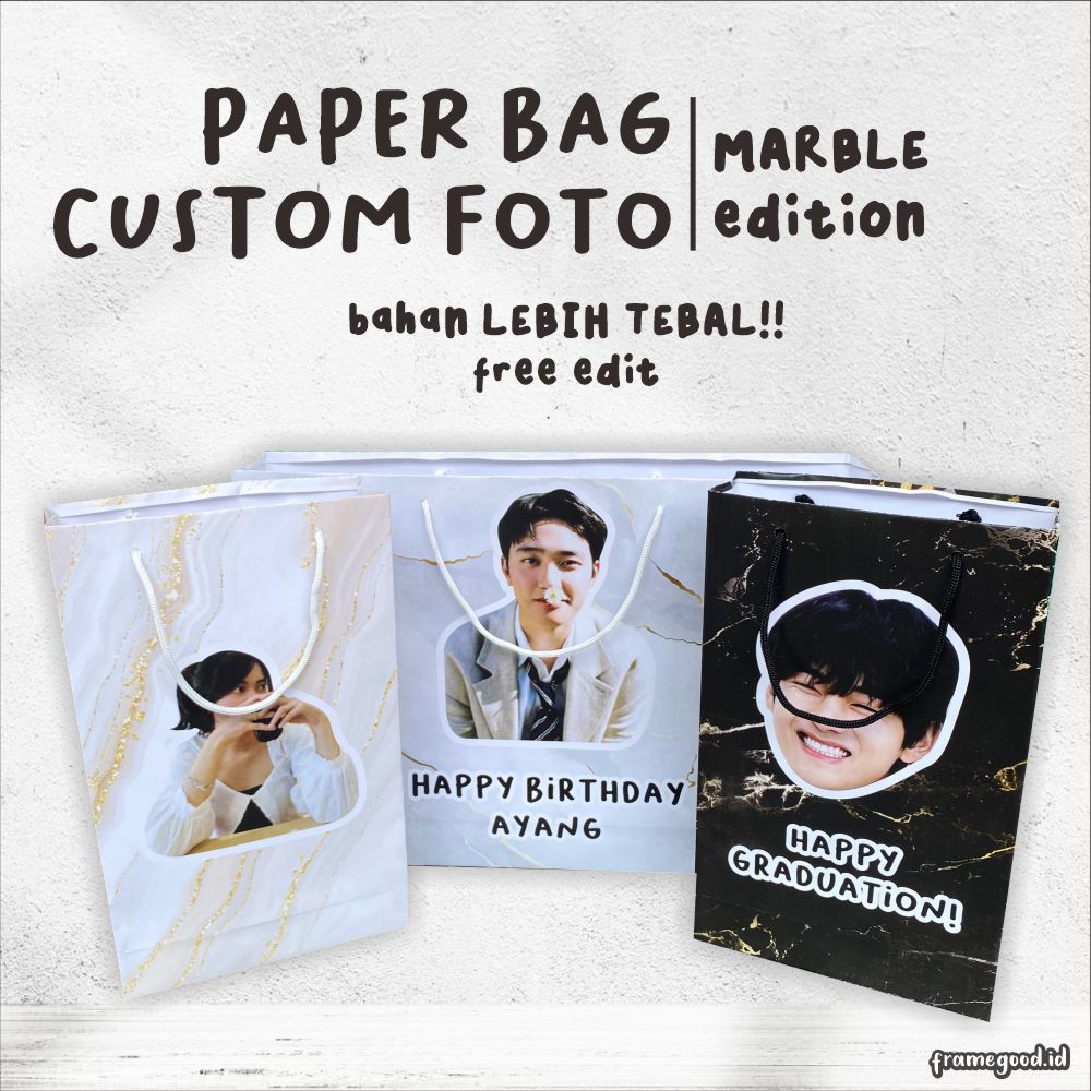 

PAPERBAG CUSTOM FOTO MARBLE / kertas tebal motif kelereng / totebag tote bag paper bag muka wajah teman free edit kpop cetak desain tas kado besar kecil