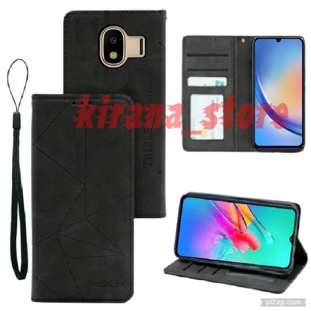 SAMSUNG J2 PRO Flip Case Flip Motif Dompet Casing HP Flip Kulit Motif Garis Wallet Leather Cover Unt
