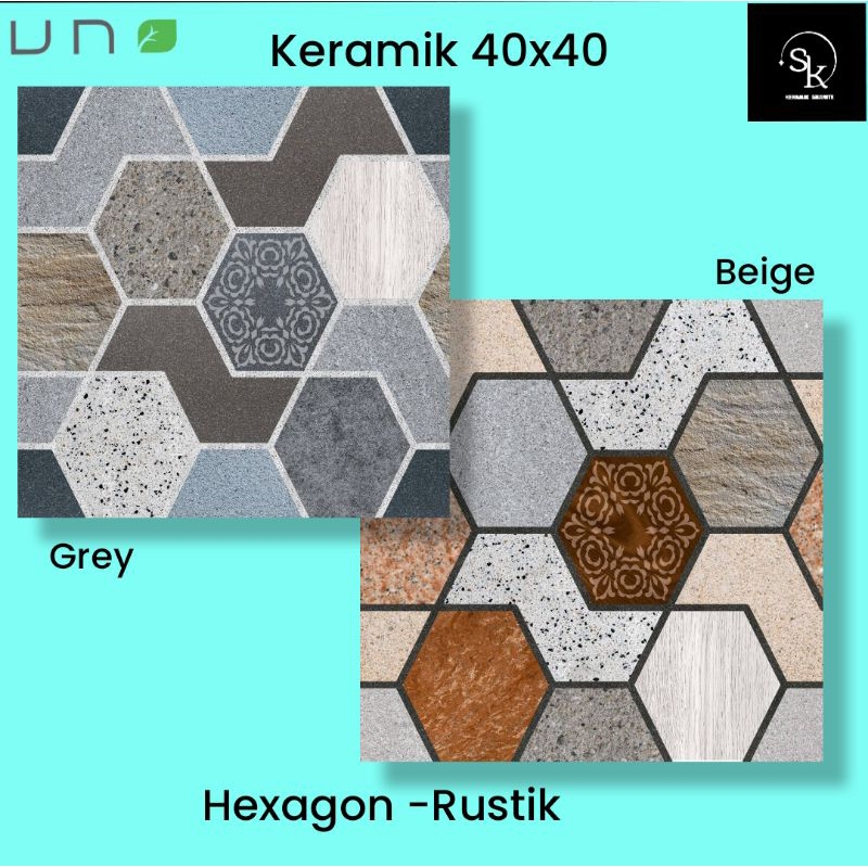 Keramik lantai 40x40 Uno Hexagon - Rustik/Kasar