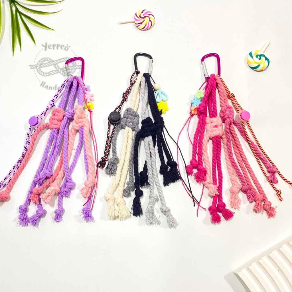 READY STOK BAG CHARM Macrame Keychain Carabiner Tali Tas Aksesoris
