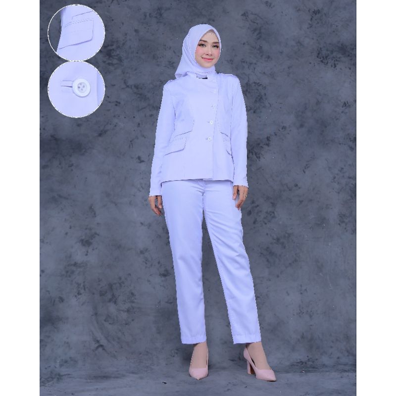 SERAGAM  PERAWAT PUTIH KANTONG DOUBLE SET ROK A PUTIH  / SET CELANA PUTIH/ SET ROK SPAN PUTIH BAHAN  KATUN  FREE. HIJAB