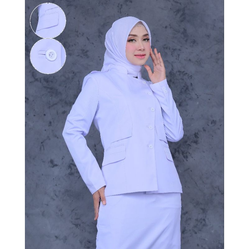 SERAGAM  PERAWAT PUTIH KANTONG DOUBLE SET ROK A PUTIH  / SET CELANA PUTIH/ SET ROK SPAN PUTIH BAHAN  KATUN  FREE. HIJAB
