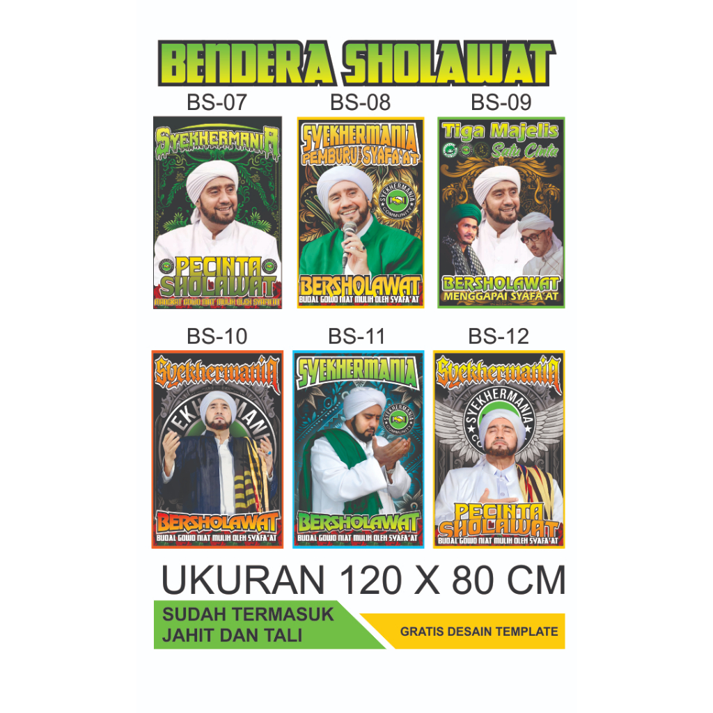 Bendera Sholawat l Ukuran 120 x 80cm l Mini flag l Syekhermania l Ukuran 120 x 80cm