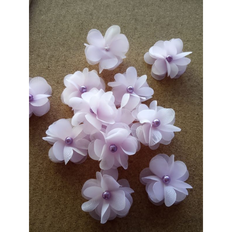 Aplikasi Bunga Solder 3D Organza Mutiara