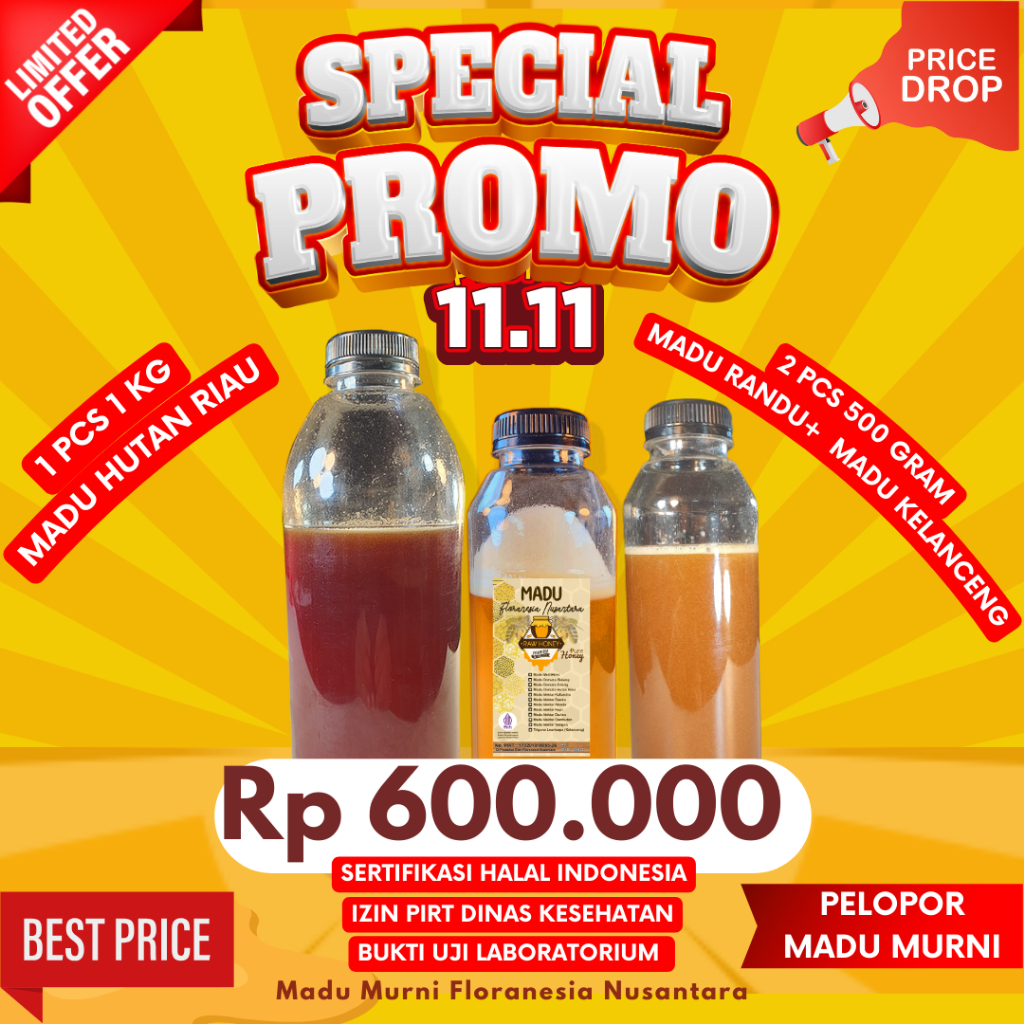 

FLASH SALE MURAH MADU MURNI HUTAN RIAU - MADU RANDU - MADU KELANCENG- MADU MURNI FLORANESIA NUASNTARA ESOXSE