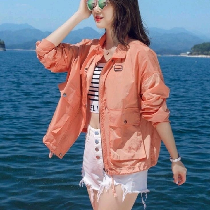 7052 Baju atasan jaket ELISA BELTED COLLAR JAKET Polos Korea Korean style wanita premium import baju