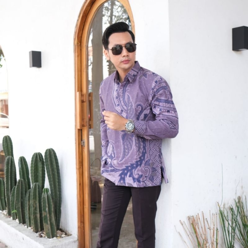 KEMEJA BATIK,BATIK UNGU,BATIK PRIA