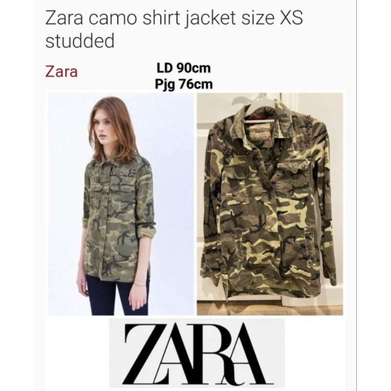 preloved branded original Zara CAMO shirt jacket studded army jacket size XS