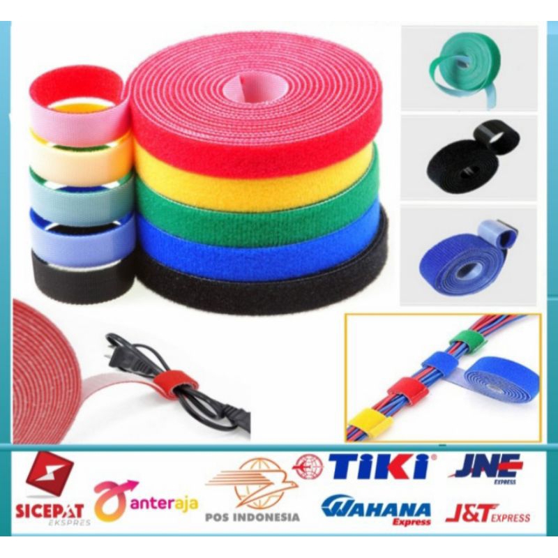 Cable Organizer Velcro Strap / Pengikat Perekat Klip Kabel Serba Guna panjang 1 meter Lebar 2cm