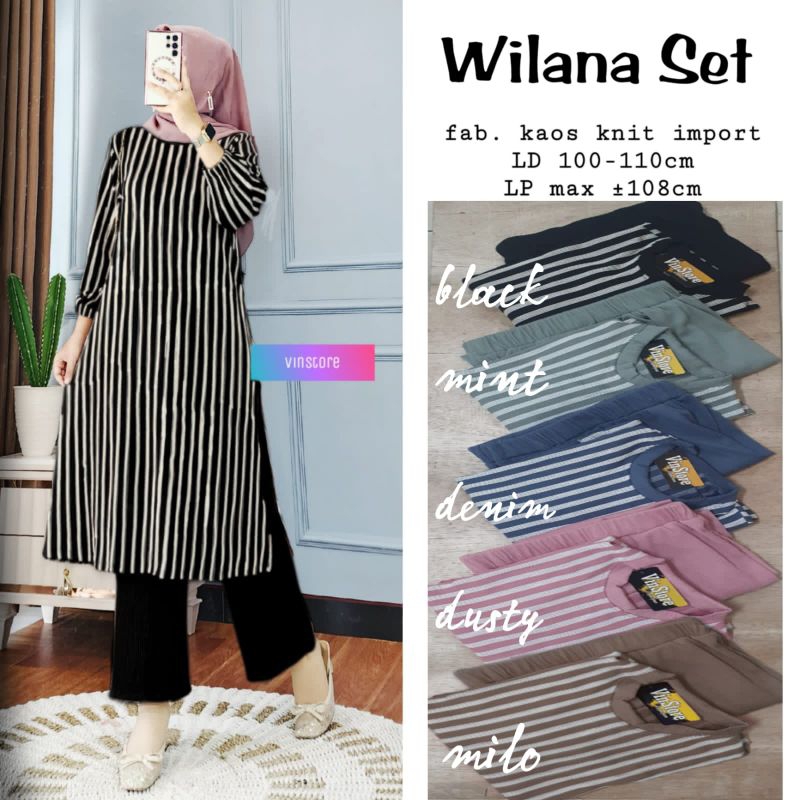 WILANA SET KAOS KNIT IMPORT SETELAN WANITA TUNIK SALUR SET KNIT ORI BY VINSTORE