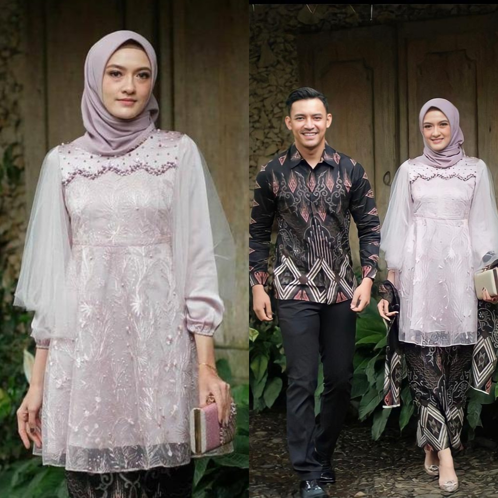 LUNA WAJIK Set Kebaya Couple Tunangan Wisuda Lamaran Kondangan Baju Brokat Tunik Batik SARIMBIT TERB