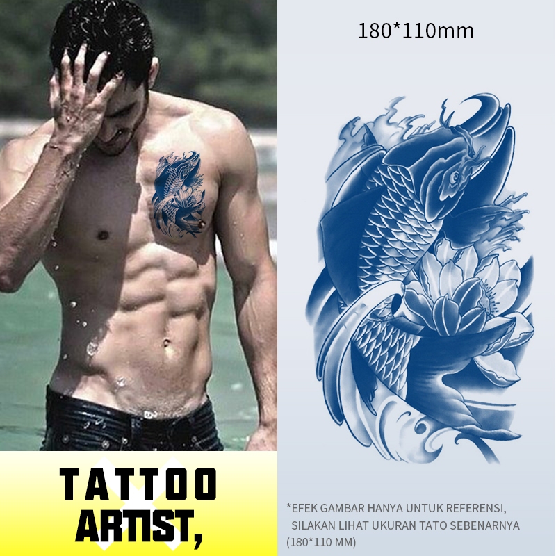 Stiker Tato Temporer  Herbal Gardenia  Efek Realistis  Tahan Air  Tahan 15 Hari (Ikan Koi Bunga Lotu
