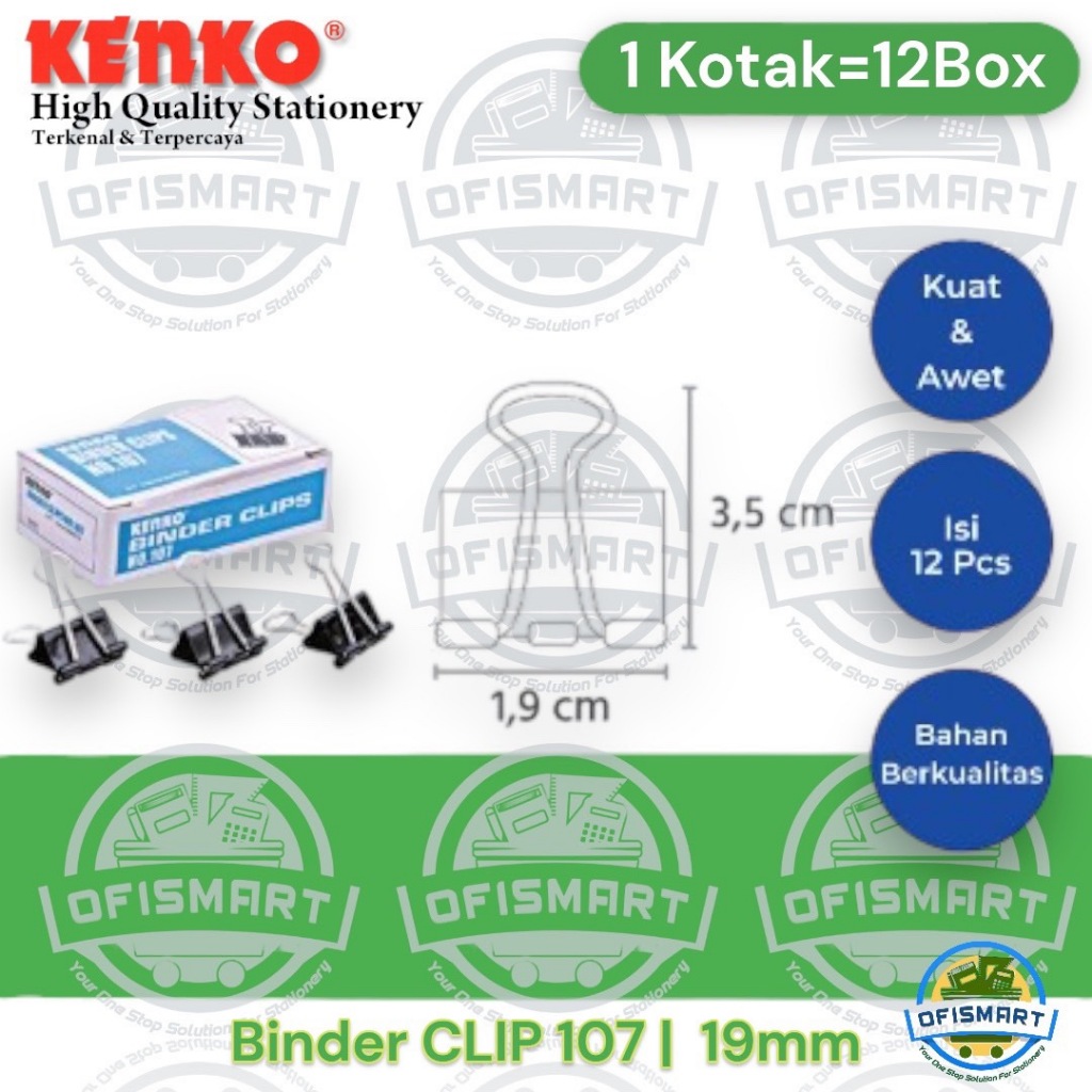 

Kenko Binder Clip Kertas No 107 -19mm | @1Box Kecil