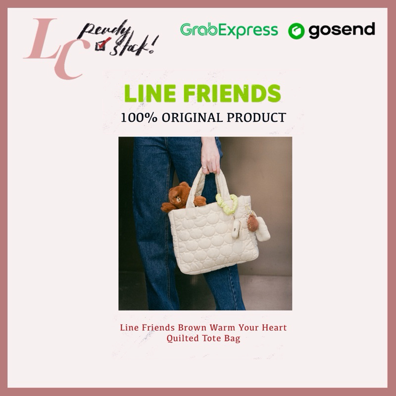 <READY STOCK> LINE FRIENDS Brown Warm Your Heart Quilted Tote Bag / Sling Bag / Hand Bag / Airpods C