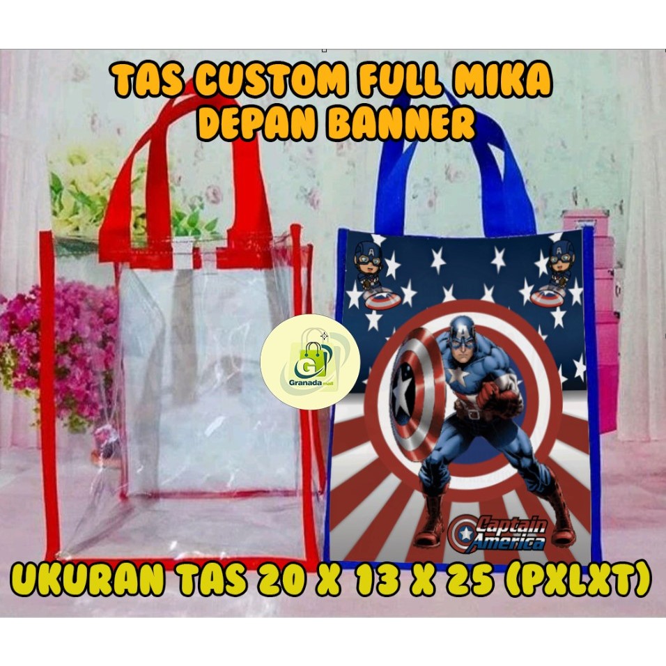 

GOODIE BAG TAS ULTAH FULL MIKA TRANSPARAN CUSTOM NAMA UK 20 X 13 X 25 (PXLXT) - FREE DESAIN